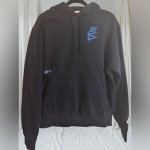 Nike Black Futura Logo Hoodie with Vibrant Blue Accents